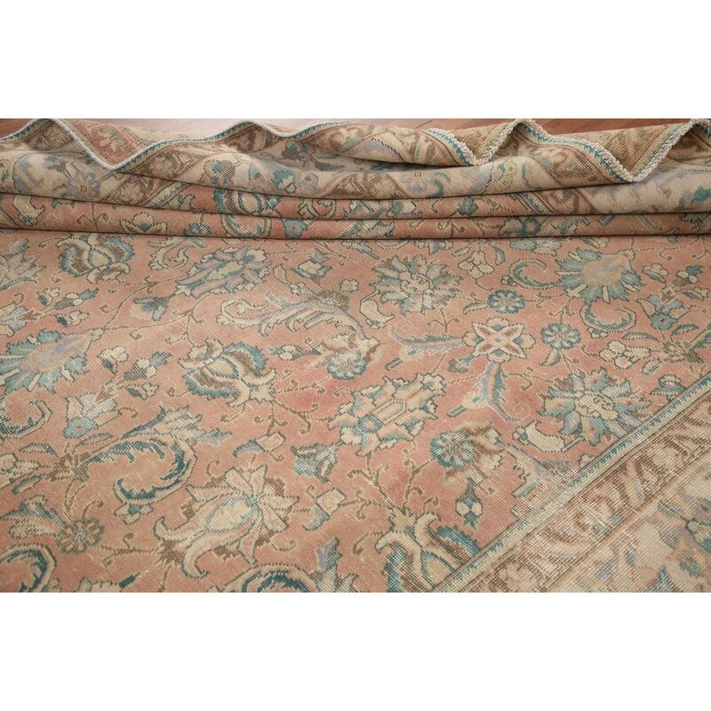 Hand Knotted Oriental 100% Wool Carpet Traditional All-Over Pink Tabriz Area Rug - 12' 4'' X 9' 2''