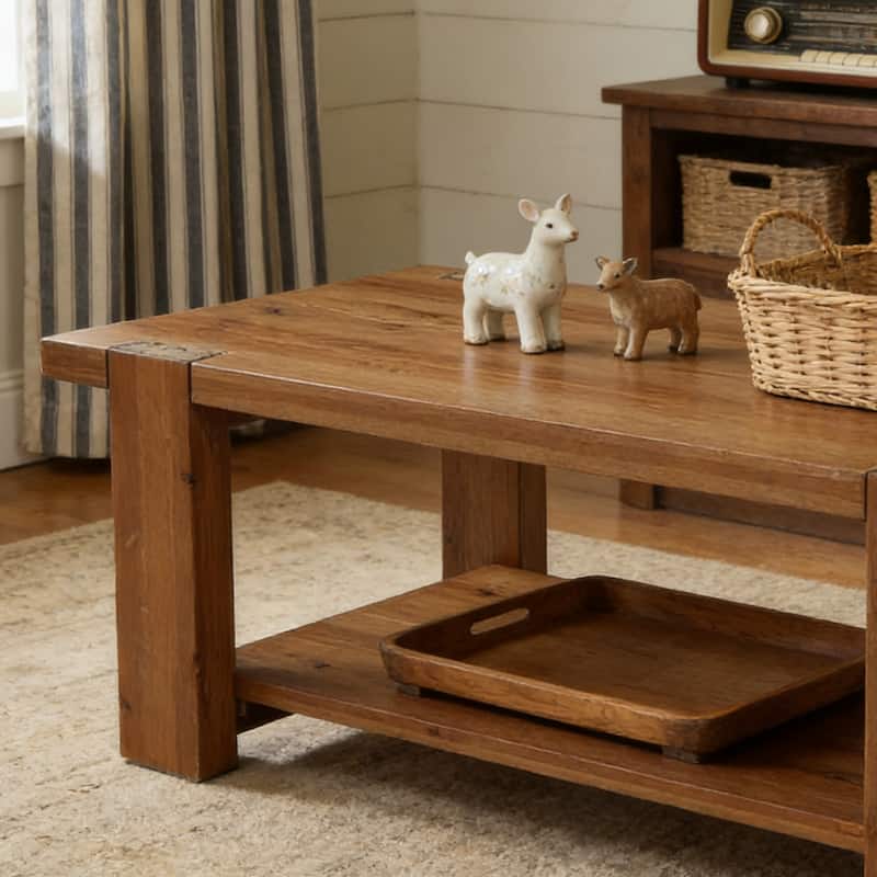 Solid Wood Coffee Table with Storage Shelf