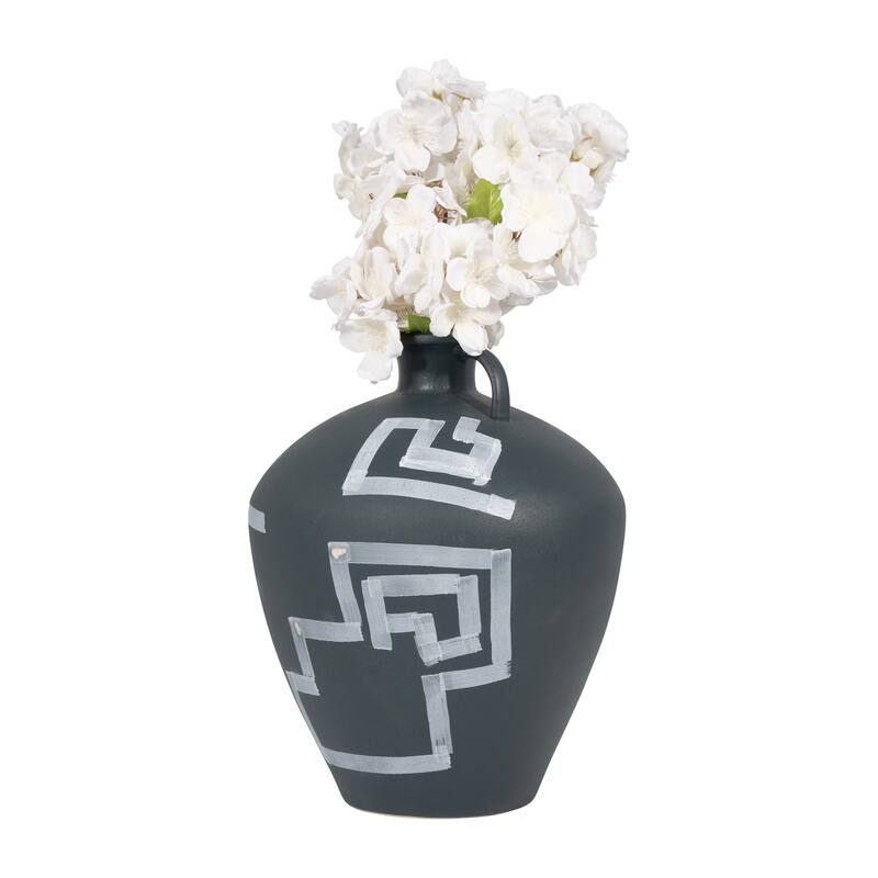 Sagebrook Home Elegance, 12 Inch Stoneware Aztec Jug Vase in Green, Durable, Stylish Home Decor Accent for Any Room