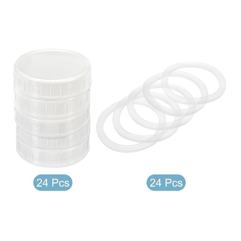 70mm Mouth Plastic Mason Jar Lids, 24Pcs Canning Caps w Sealing Rings - White