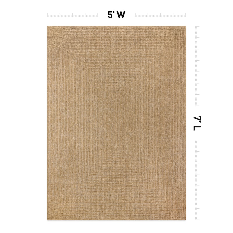 Distressed Frame Reversible Jute-Look Indoor/Outdoor Rug Reversible, Easy-Care Indoor/Outdoor Rug with Natural Fiber Look