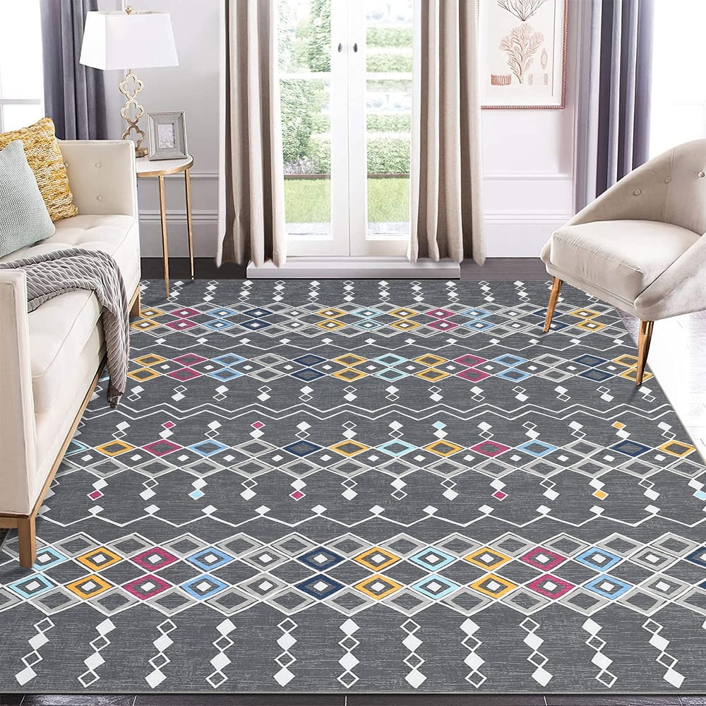 Garvee Boho Area Rug Geometric Printed Faux Wool Soft Floor Cover