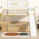 preview thumbnail 2 of 31, Twin Over Twin Low Pine Wood Bunk Bed with Guardrails, Slide and Ladder for Kids, No Slats Toddler Floor Bed with Fence and Door
