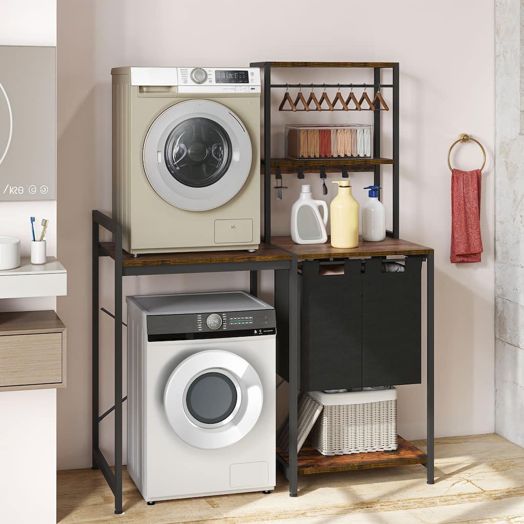 Moasis 2-Tier Laundry Room Storage Organization with Storage Shelves ＆Laundry Hamper