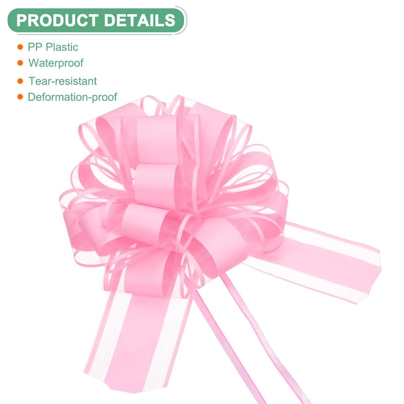 12pcs Large Pull Bow 8.7 Inch Flower Bows for Wedding Baskets - Pink