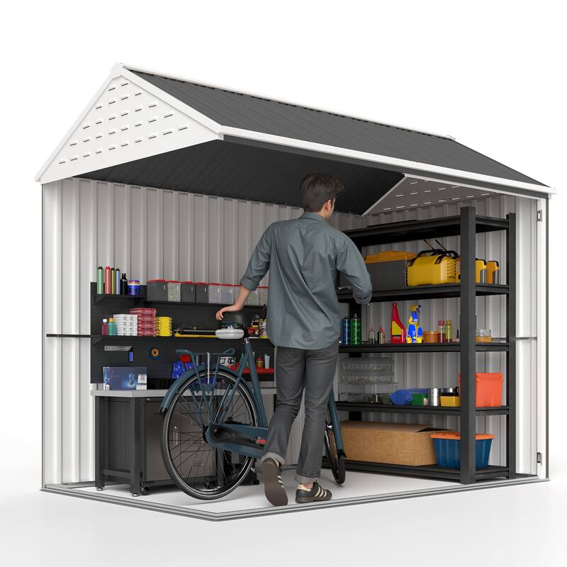 Outsunny 8' x 6' Outdoor Storage Shed, Metal Garden Shed with Window & Double Lockable Door, Outdoor Tool Shed Storage