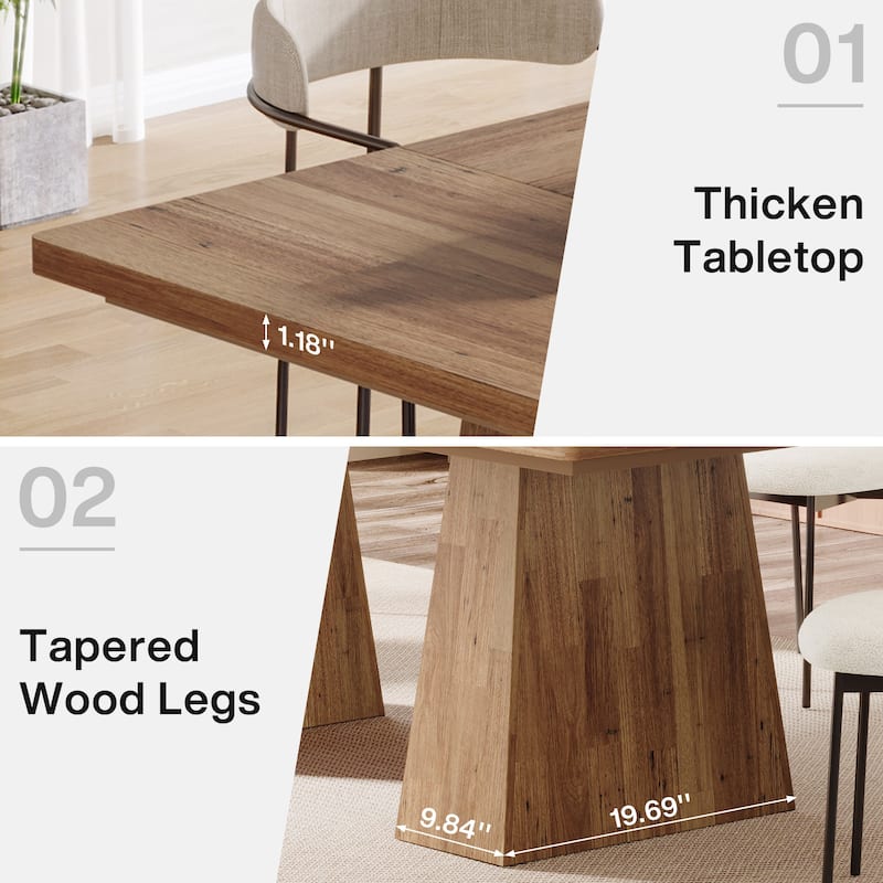 63 Inches Farmhouse Dining Table with Sturdy Pedestal Base - 31.1"D x 63"W x 29.5"H