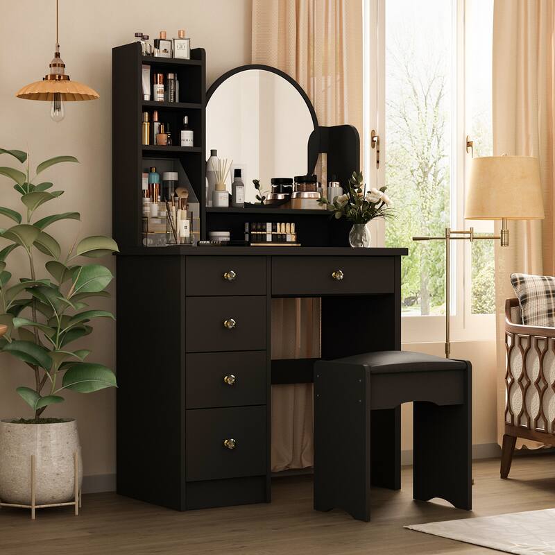 31.5" Wide Makeup Vanity Set with Stool and Mirror Dress Up Desk - 31.5"W