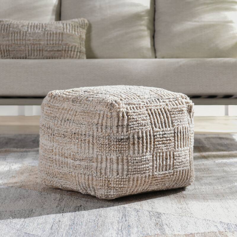 Villa by Classic Home Shades 18" Recycled Fabric Indoor/Outdoor Pouf - Beige
