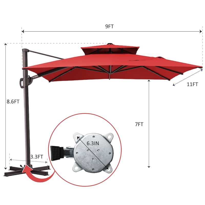 Outdoor 9x11FT Patio Umbrella Cantilever Offset with Dual Top