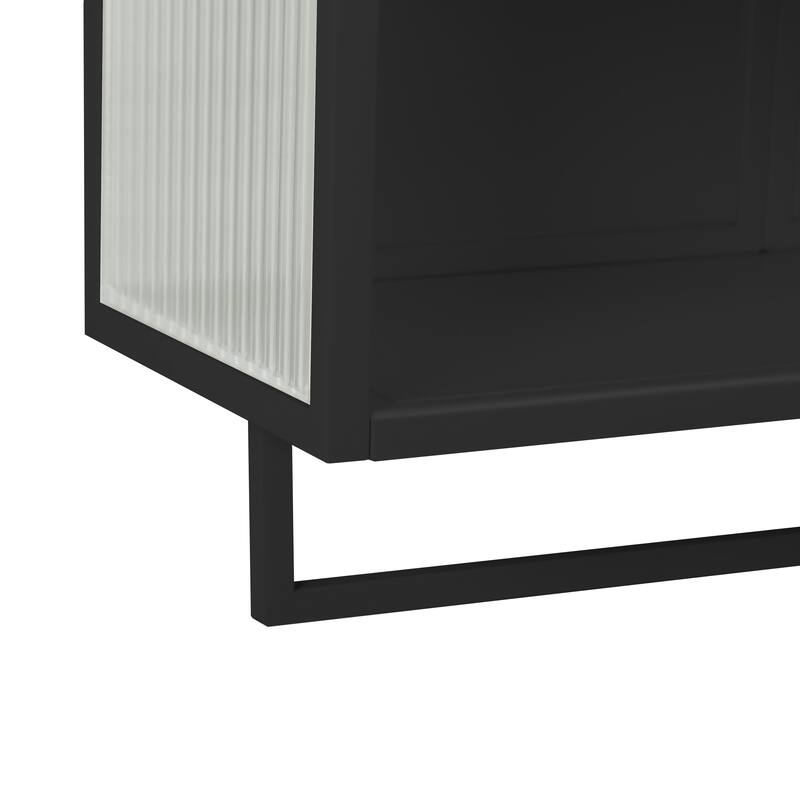 Glass Doors Modern 2-door Wall Cabinet Featuring 2-tier Enclosed Storage, Open Shelf, and Towel Rack
