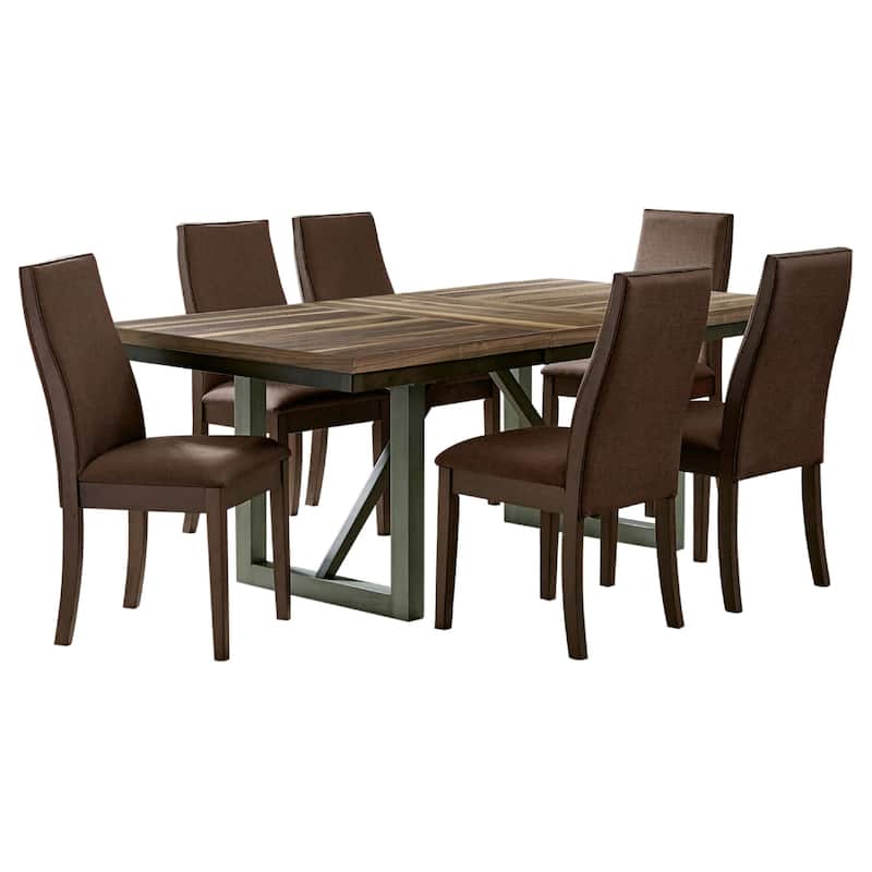 Zor 7pc Dining Set, 60-77 Inch Extendable Table, 6 Chairs, Dark Brown