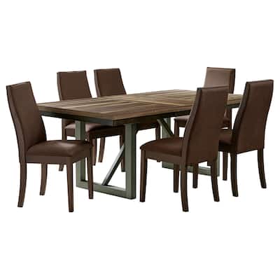 Zor 7pc Dining Set, 60-77 Inch Extendable Table, 6 Chairs, Dark Brown