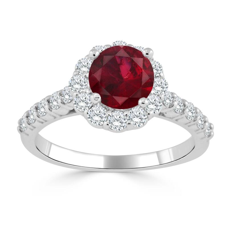 Auriya 1ct Red Ruby 5/8ctw Halo Diamond Engagement Ring 14K Gold