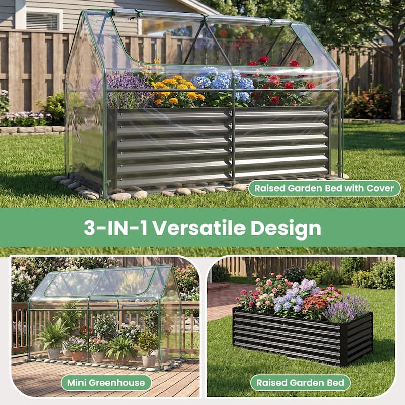 Gymax Raised Garden Bed w/ Cover 68'' x 33'' x 21'' Planter Box w/