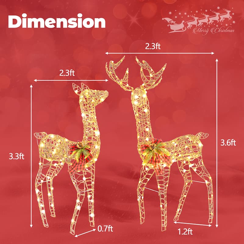 2 PCS Pre-lit Christmas Reindeer Family Deer Decoration w/ LED Lights