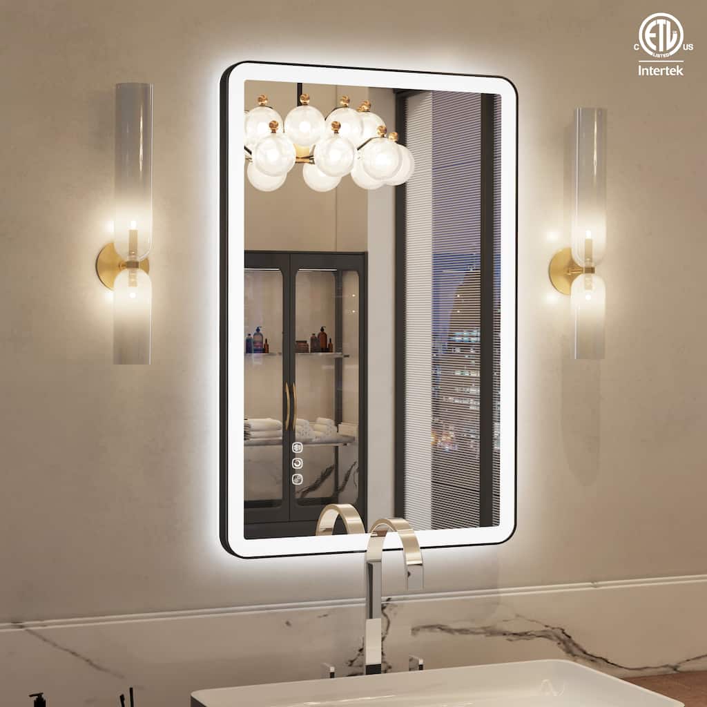 QuivaraView Luxury Aluminum Black Micro-arc Framed bathroom Vanity Wall Mounted LED lighted Mirror