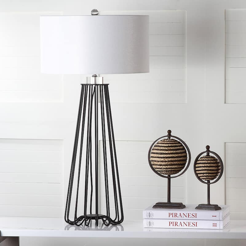 SAFAVIEH Lighting Toya 34-inch Black Iron Modern Industrial Table Lamp (Set of 2) - 17"x17"x34" - 17Wx17Dx34H