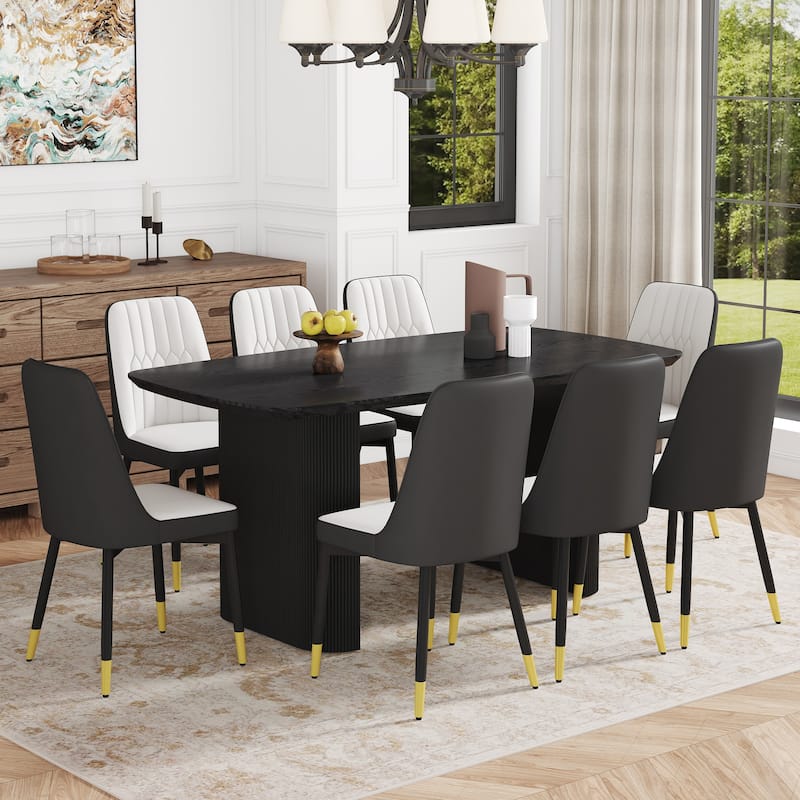 9-Piece Dining Table Set. 67 * 35.4 inch wood grain MDF dining table with 8 chairs