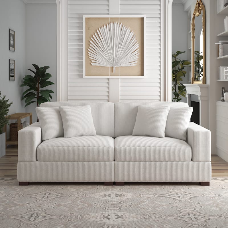 Corduroy Couch Modular Sectional Sofa with Pillows