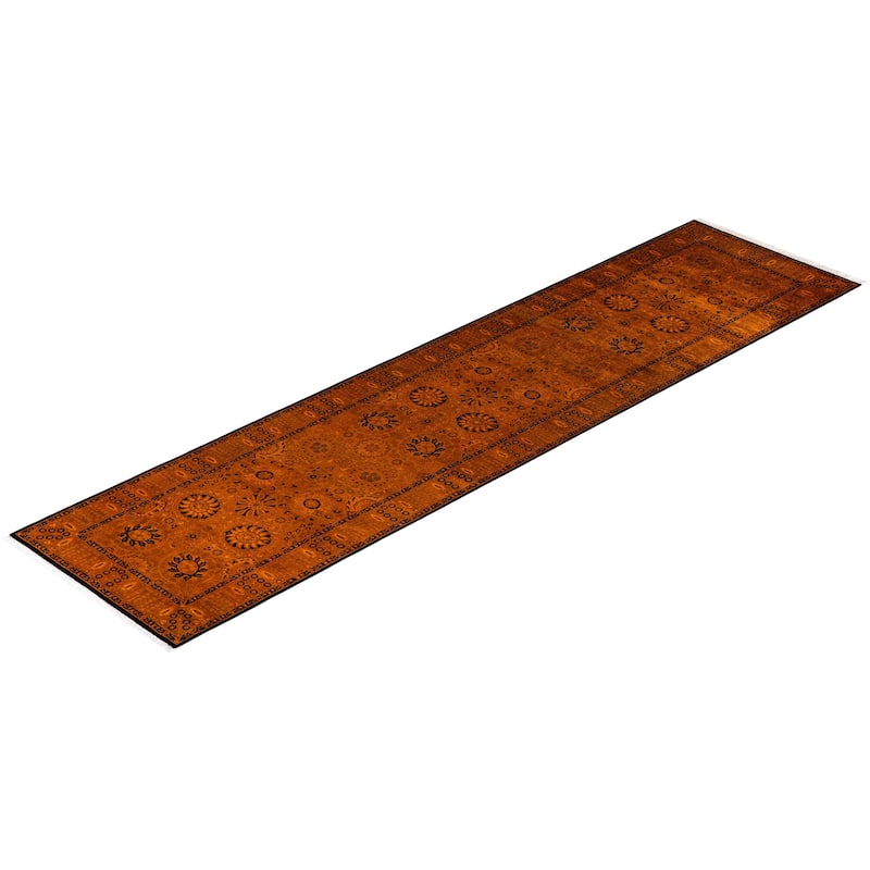 Overton Hand Knotted Wool Vintage Inspired Modern Contemporary Overdyed Orange Runner Rug - 3' 2" x 12' 9"