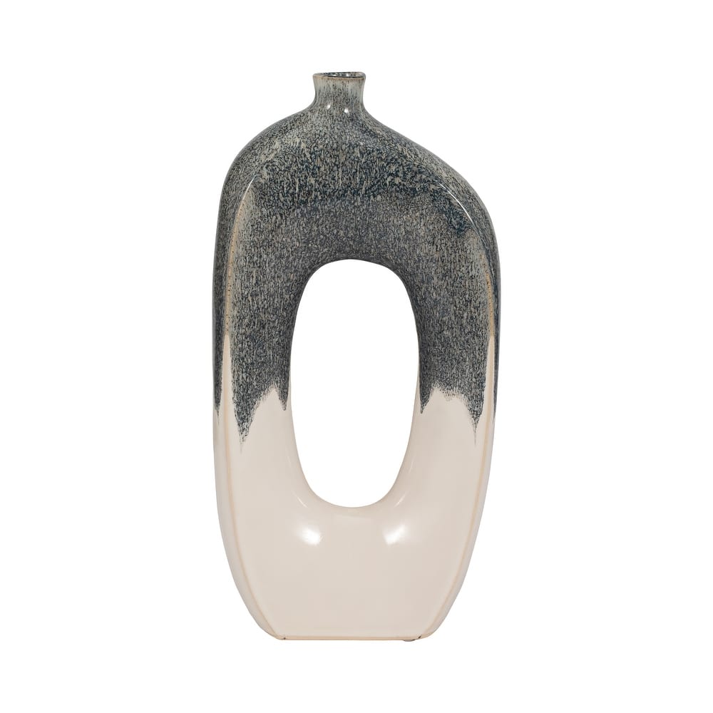 Sagebrook Home Modern Ceramic Blue/White Round Curvy Open Cutout Vase