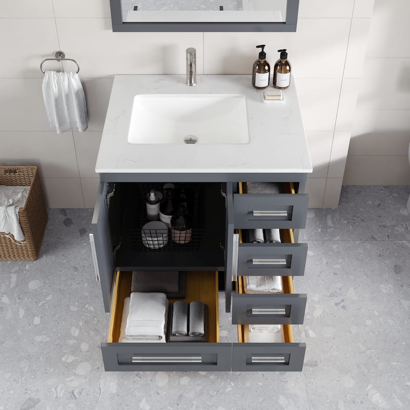 Eviva Loon 30"W Bath Vanity with Carrara Quartz Vanity Top & Undermount Sink