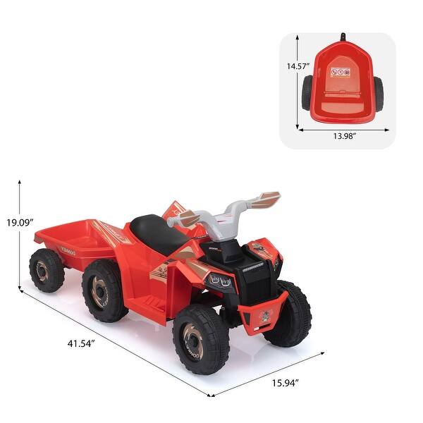 dimension image slide 4 of 5, 6V Kids Electric ATV, Toddler Ride on Car with Trailer Quad Toy Car