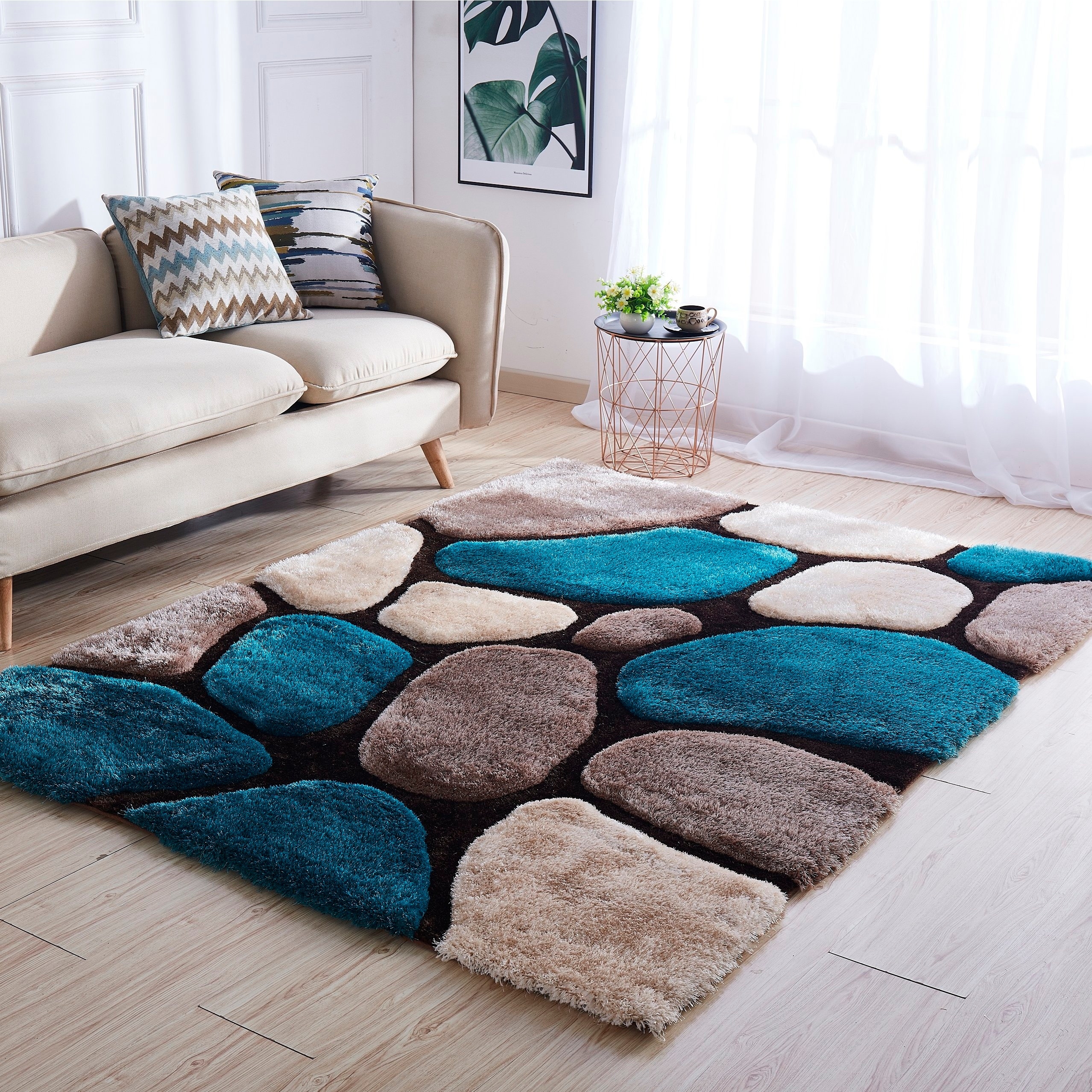 Mateos Shag Collection Stone Area Rug - Overstock - 30342616