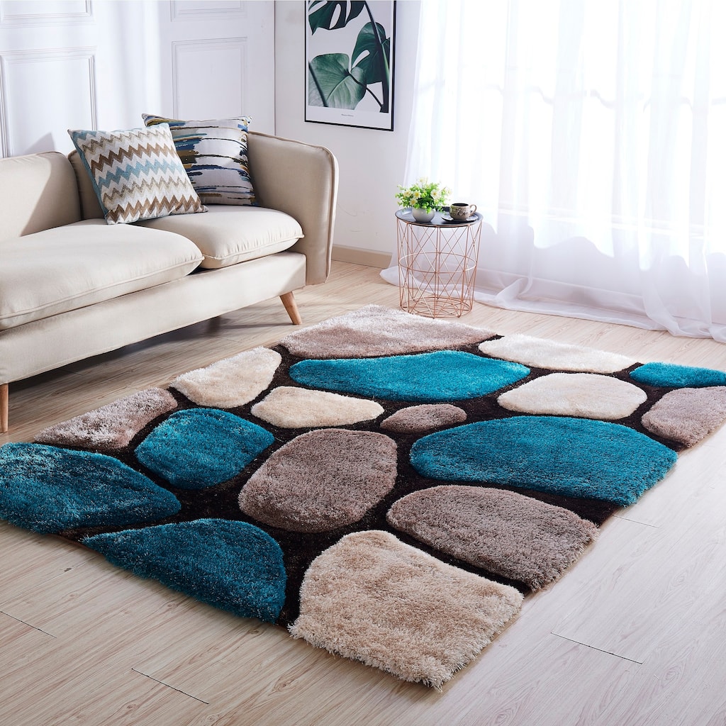 Mateos Shag Collection Stone Area Rug