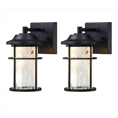 2-pack 1-Light Matte Black Finish Outdoor Wall Lantern Sconce with Crackle Glass(Dusk to Down Could be Chosen)