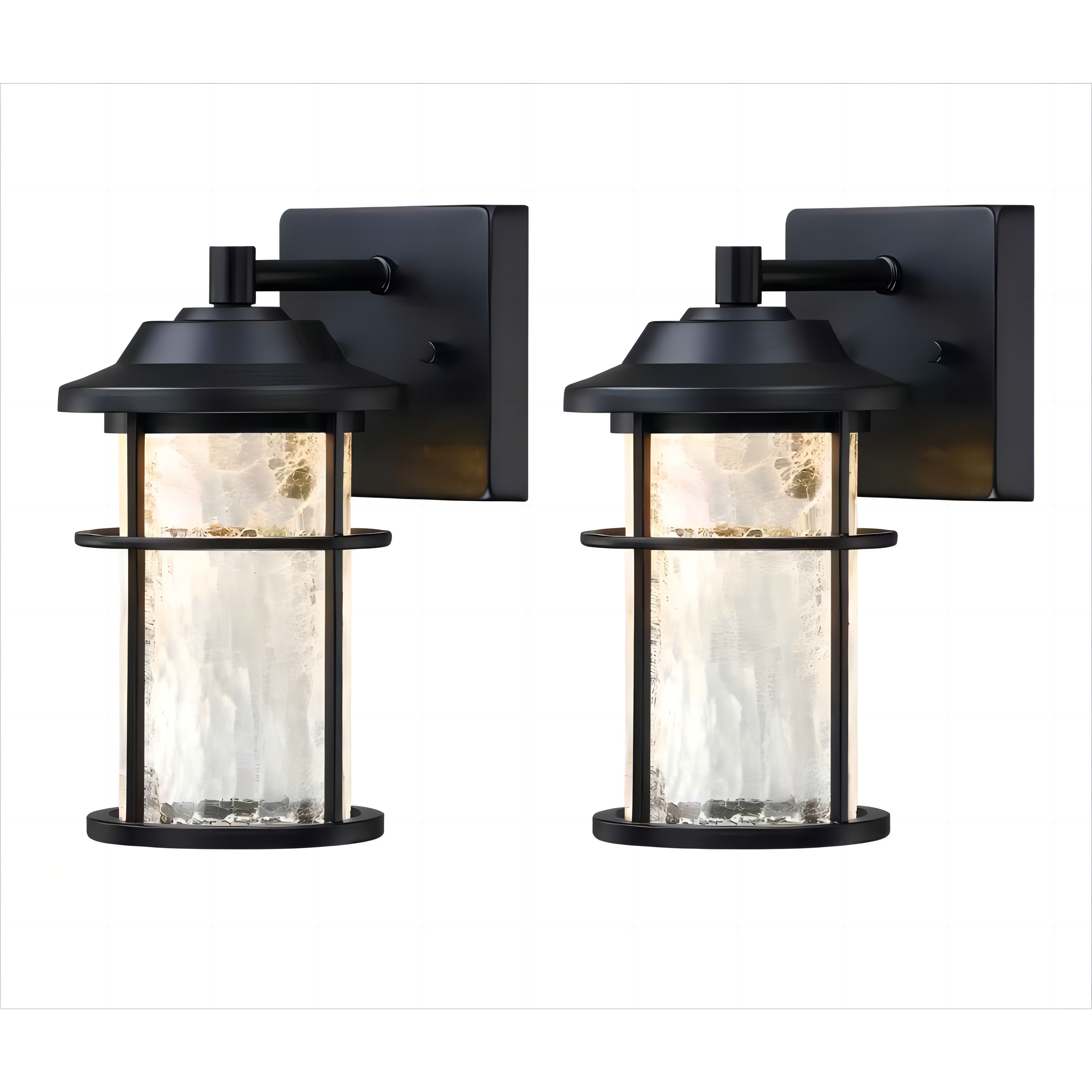 2-pack 1-Light Matte Black Finish Outdoor Wall Lantern Sconce with Crackle Glass(Dusk to Down Could be Chosen)