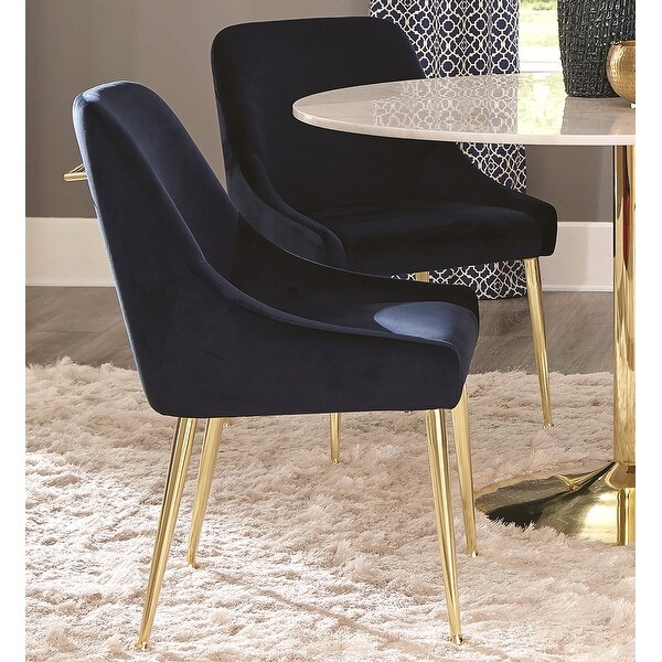 Mid Century Italian Design Classic Blue Velvet Dining Chairs with Brass Legs Set of 2 Bed Bath Beyond 24115151