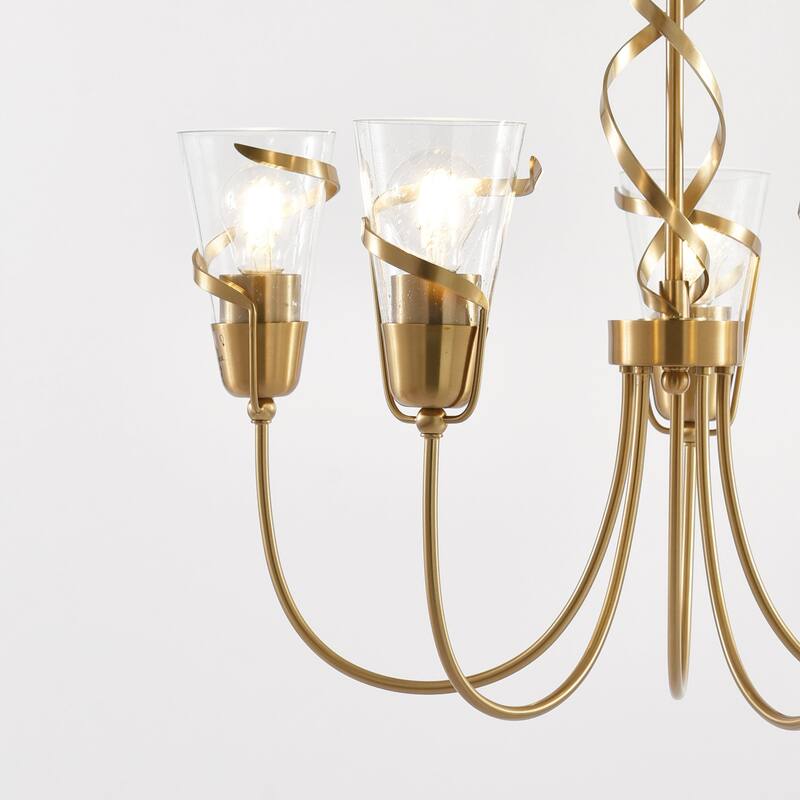Parrot Uncle 26" Modern Gold 5-Light Dimmable Seeded Glass Chandelier
