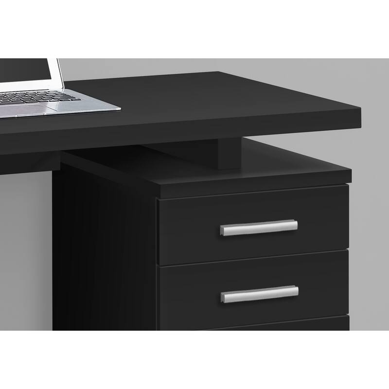 Contemporary 48" Computer Desk with 3 Drawers, Black Laminate, Left or Right Setup, Ideal for Work