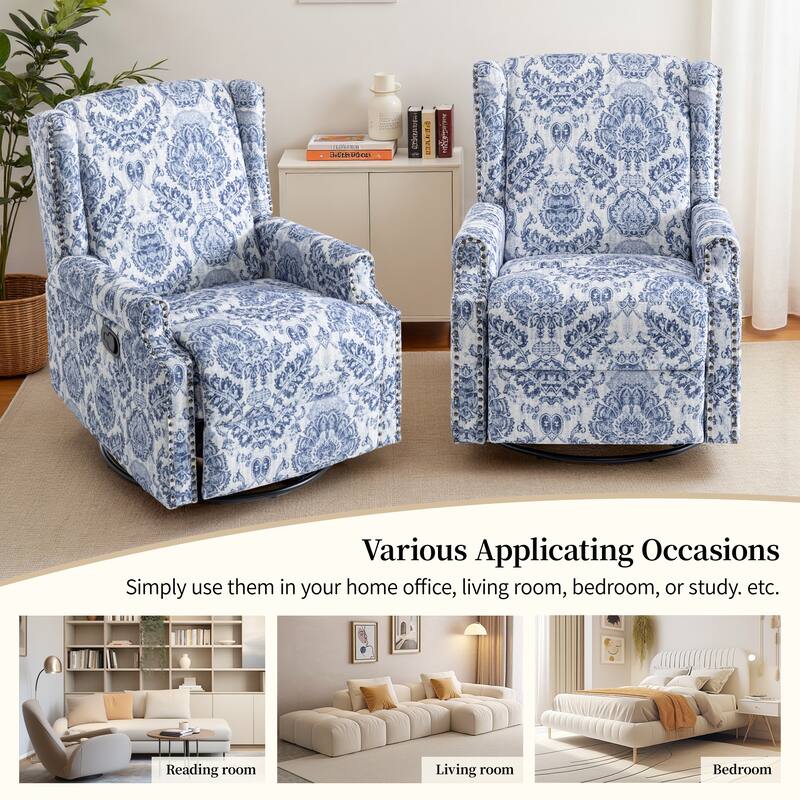 29'' W Pattern Floral Swivel Manual Push Back Recliner Glider Chair