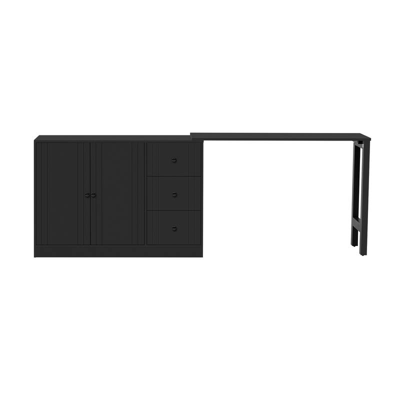 Wooden Sideboard with Extendable Table, Multifunctional Storage Cabinet with 2 Doors and 3 Drawers for Living Room