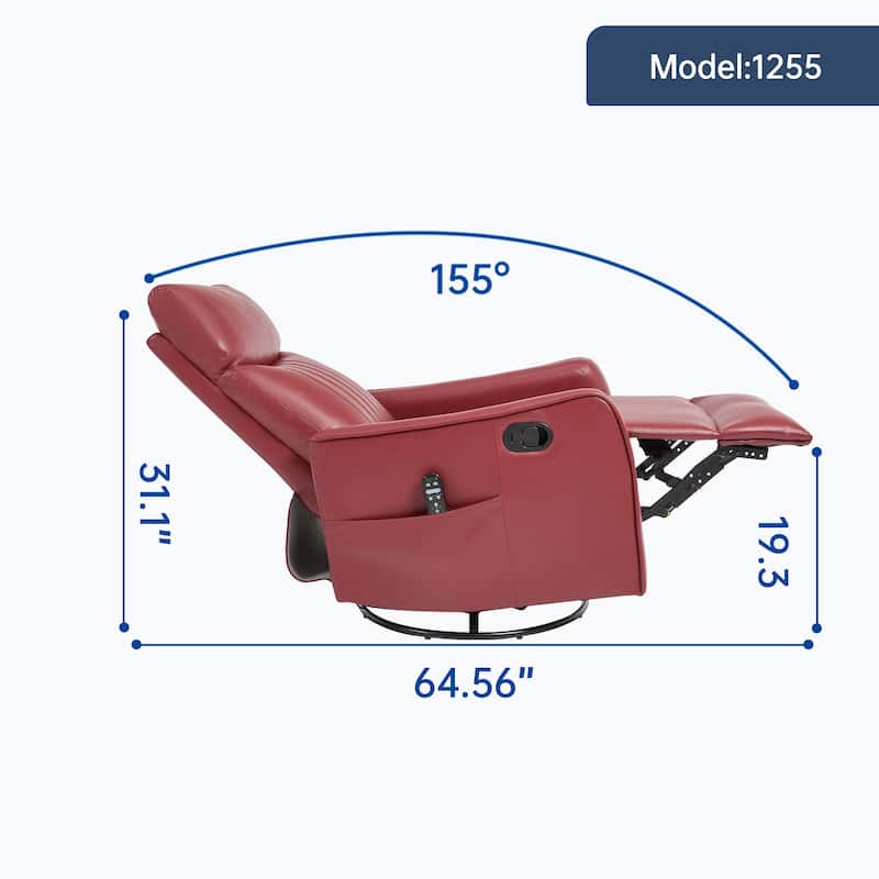 Leather Heat Massage Manual Recliner Chair with Rocker and Swivel in Fabric for Living Room