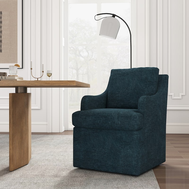 Upholstered Dining Chairs, Modern Kitchen Chairs Dinner Chairs with 4 Casters - Single - Dark Blue