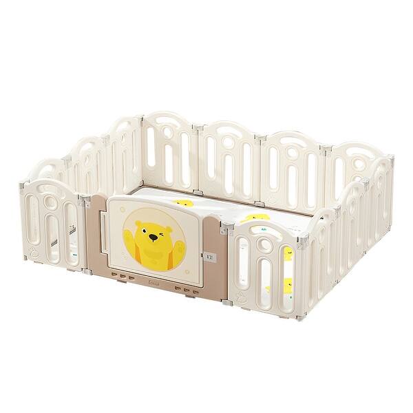 slide 2 of 7, Foldable Playpen, Baby Safety Play Yard with Fence and Play mat 2-4 Years
