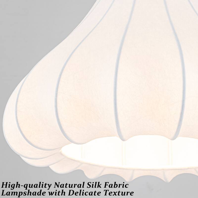 White Fluted Bell Fabric Pendant Light for Bedroom & Living Room - Dia.13.78-in