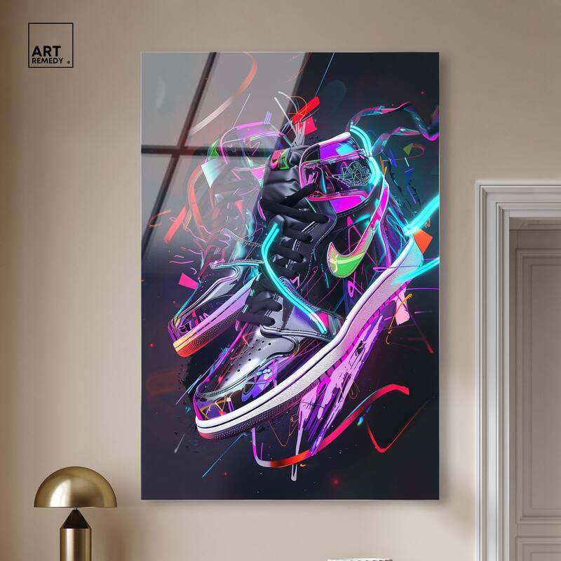 Neon Ribbons Sneakers Acrylic by Art Remedy, Ready to Hang