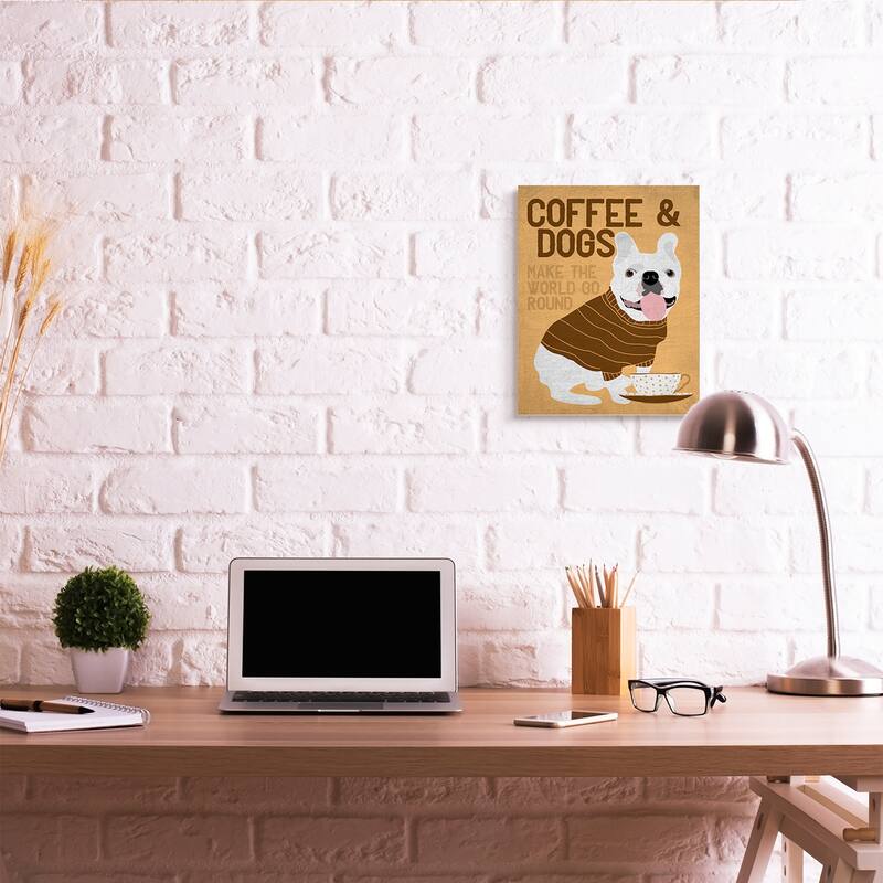 Stupell Coffee and Dogs Phrase French Bulldog Café Pet Canvas Wall Art