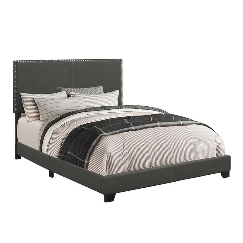 Charcoal Full Bed with Nailhead Trim and Black Wood Legs