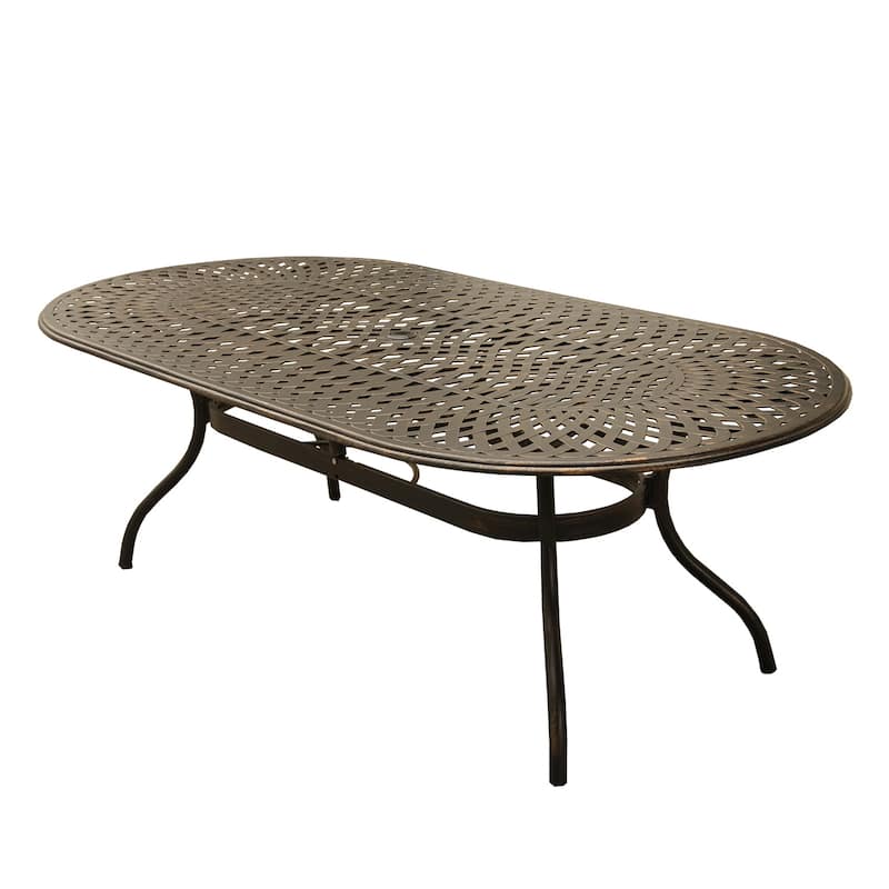 Outdoor Mesh Lattice Aluminum 95 inch Oval Dining Table - N/A - Bronze