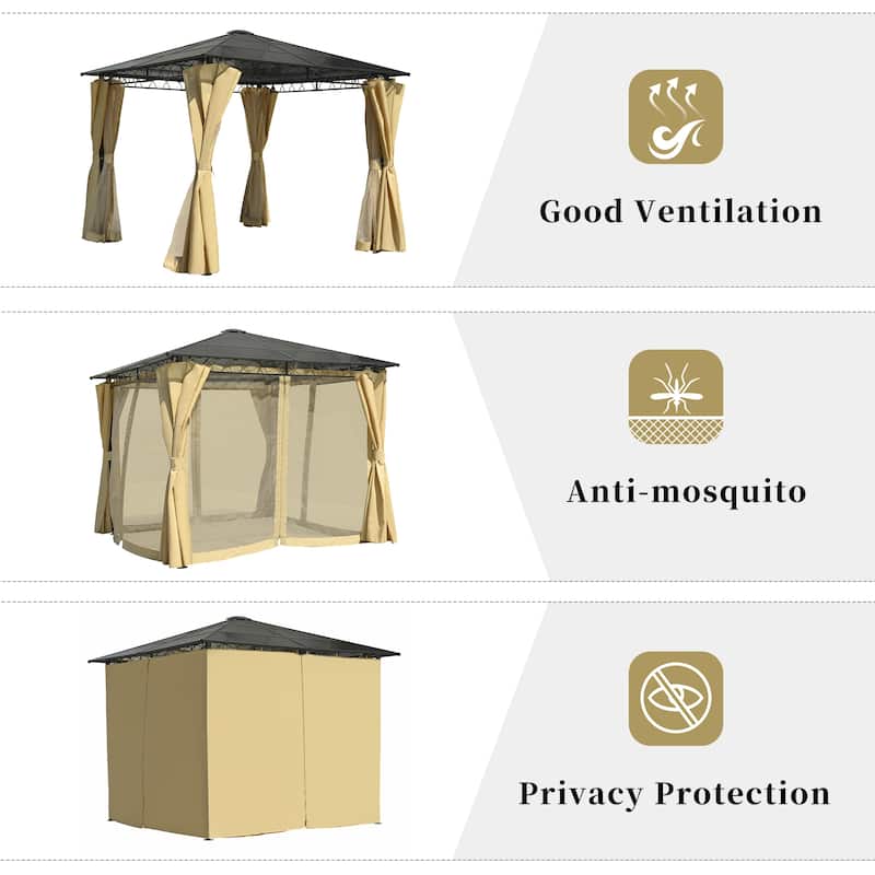 Outdoor Gazebo w/ Aluminum Frame,Mosquito Netting and Privacy Screens