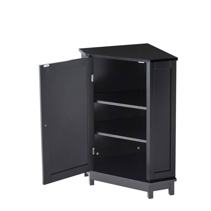 Black Bathroom Cabinet Triangle Corner Storage Cabinet with Adjustable Shelf Modern Style MDF Board