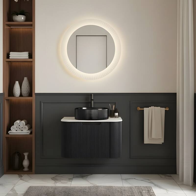 Wall Mounted Bathroom Vanity with Transparent Black Round Glass Basin