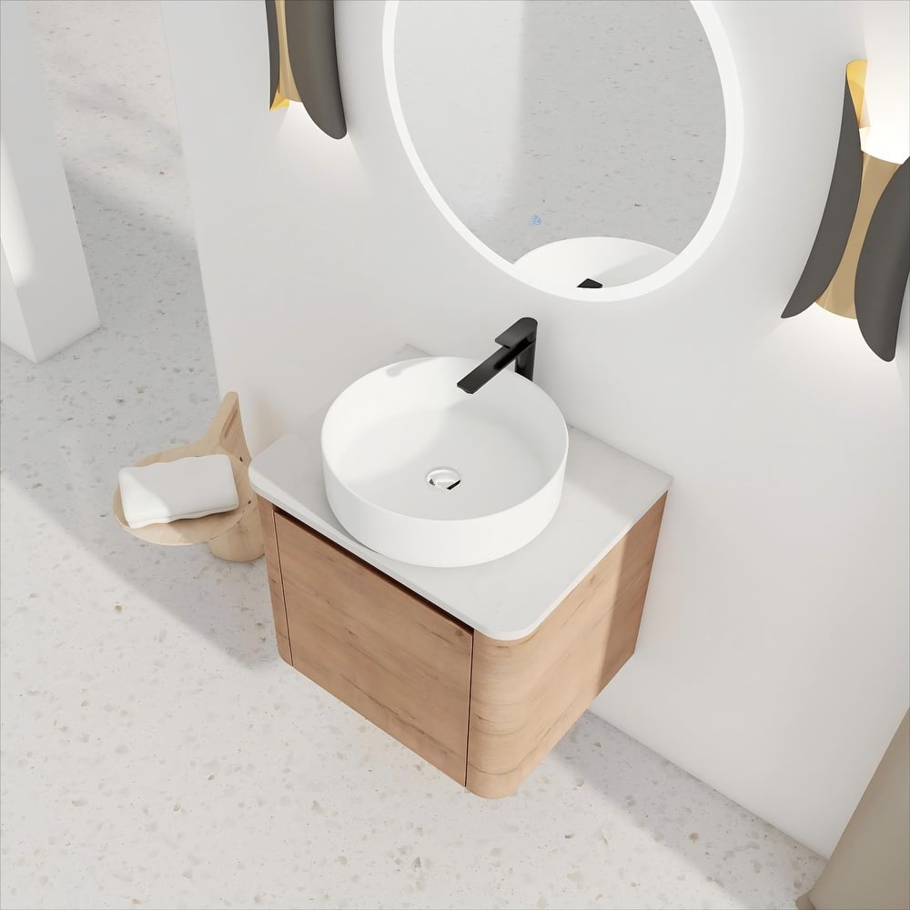 24'' Wall-Mounted Bathroom Vanity With Ceramic Art Sink & 1-Soft-Close Door,KD-Packing, Plywood