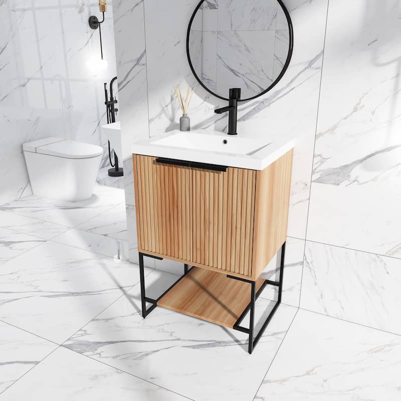24"/30" Plywood Freestanding Bathroom Vanity Set with White Sink